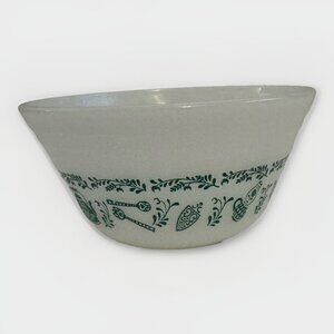 Federal  Milk Glass Heat Proof F Shield Mixing Bowl Teal Scandinavian Pattern